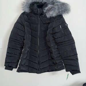 Nautica Black Puffer Jacket with Faux Fur Trim